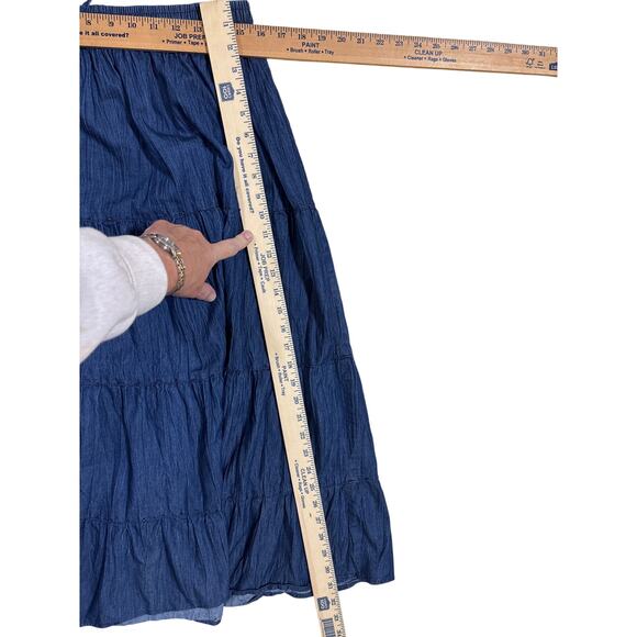 Prairie style Boho Tiered soft Denim Midi Skirt Size 14 Flowy soft girl y2k - Picture 4 of 5